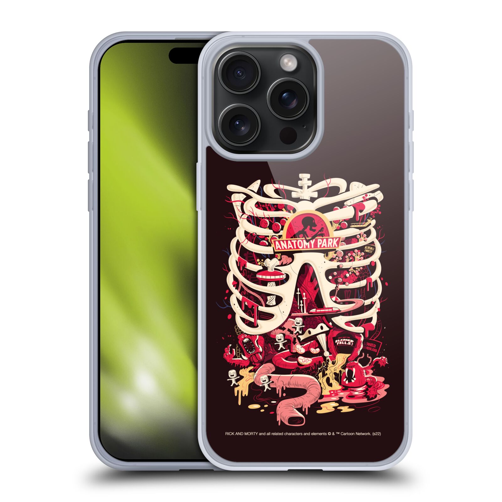 Silikonové lesklé pouzdro na mobil Apple iPhone 15 Pro Max - Rick And Morty - Anatomy Park (Silikonový lesklý kryt, obal, pouzdro na mobilní telefon Apple iPhone 15 Pro Max s licencovaným motivem Rick And Morty - Anatomy Park)