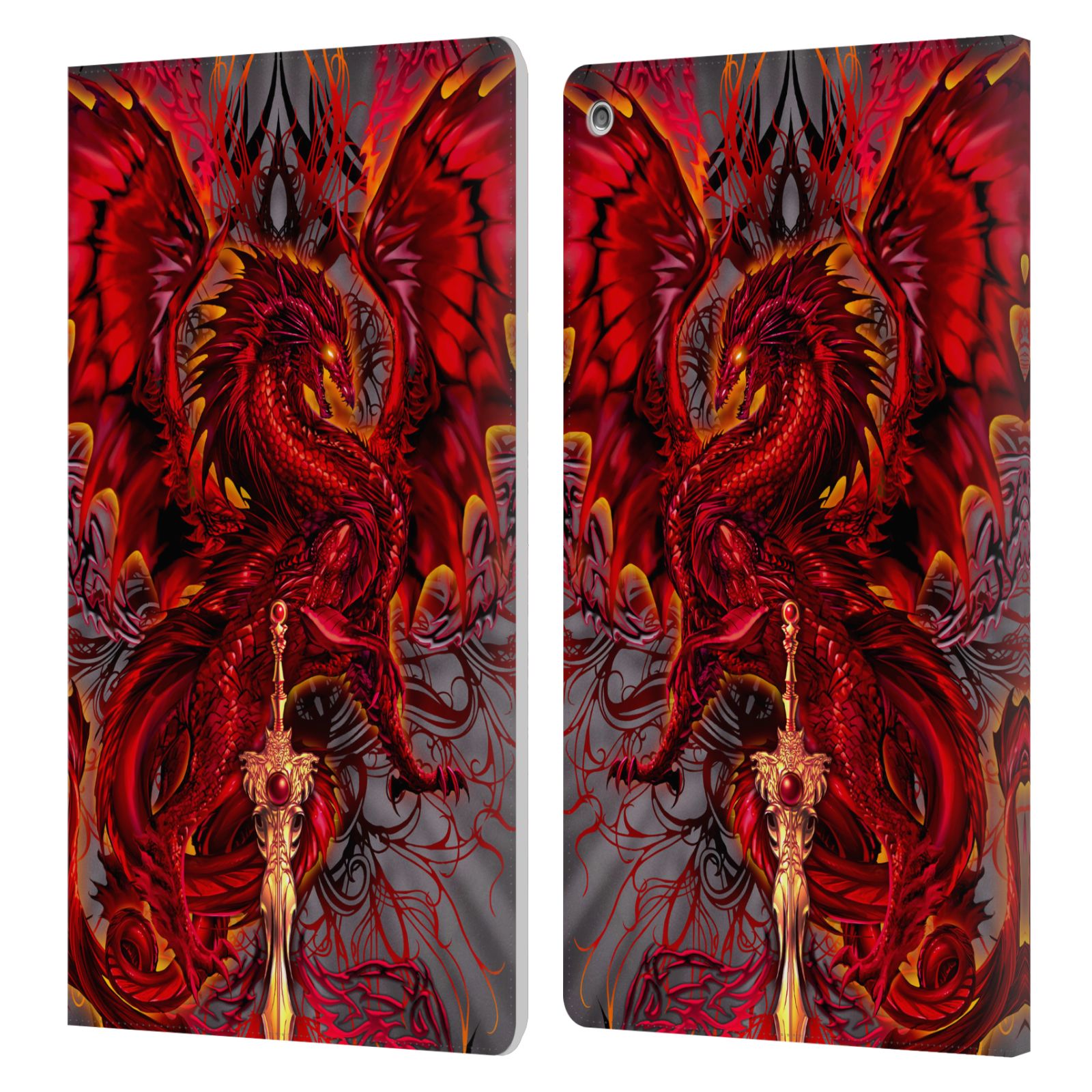ETUI LIVRE EN CUIR OFFICIEL RUTH THOMPSON DRAGONS AVEC ÉPÉES POUR AMAZON FIRE - Photo 7/10