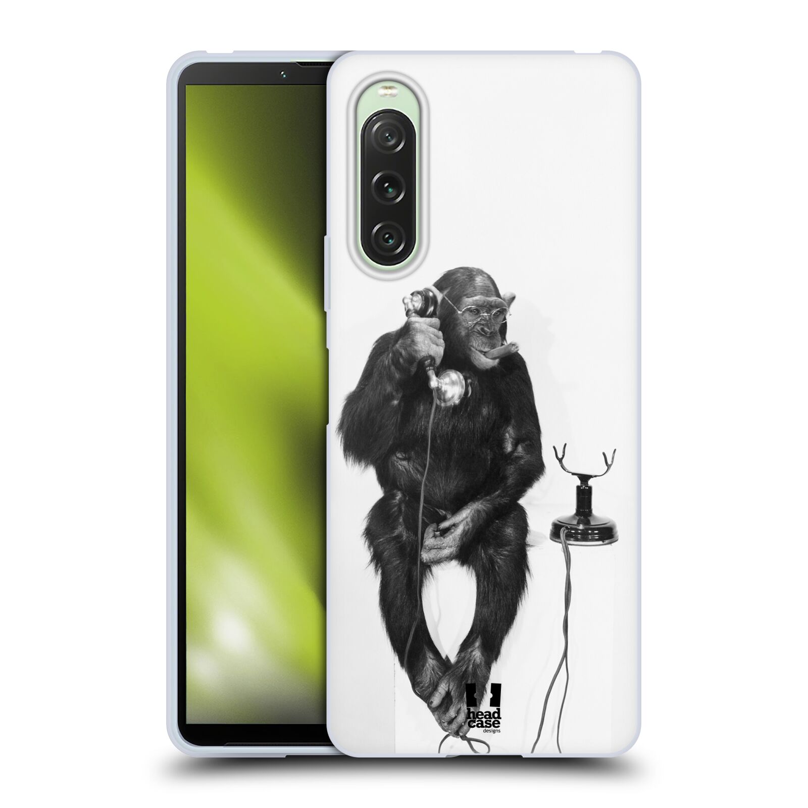 Silikonové pouzdro - Sony Xperia 10 V - Head Case - OPIČÁK S TELEFONEM (Silikonový kryt, obal, pouzdro na mobilní telefon Sony Xperia 10 V s motivem OPIČÁK S TELEFONEM)