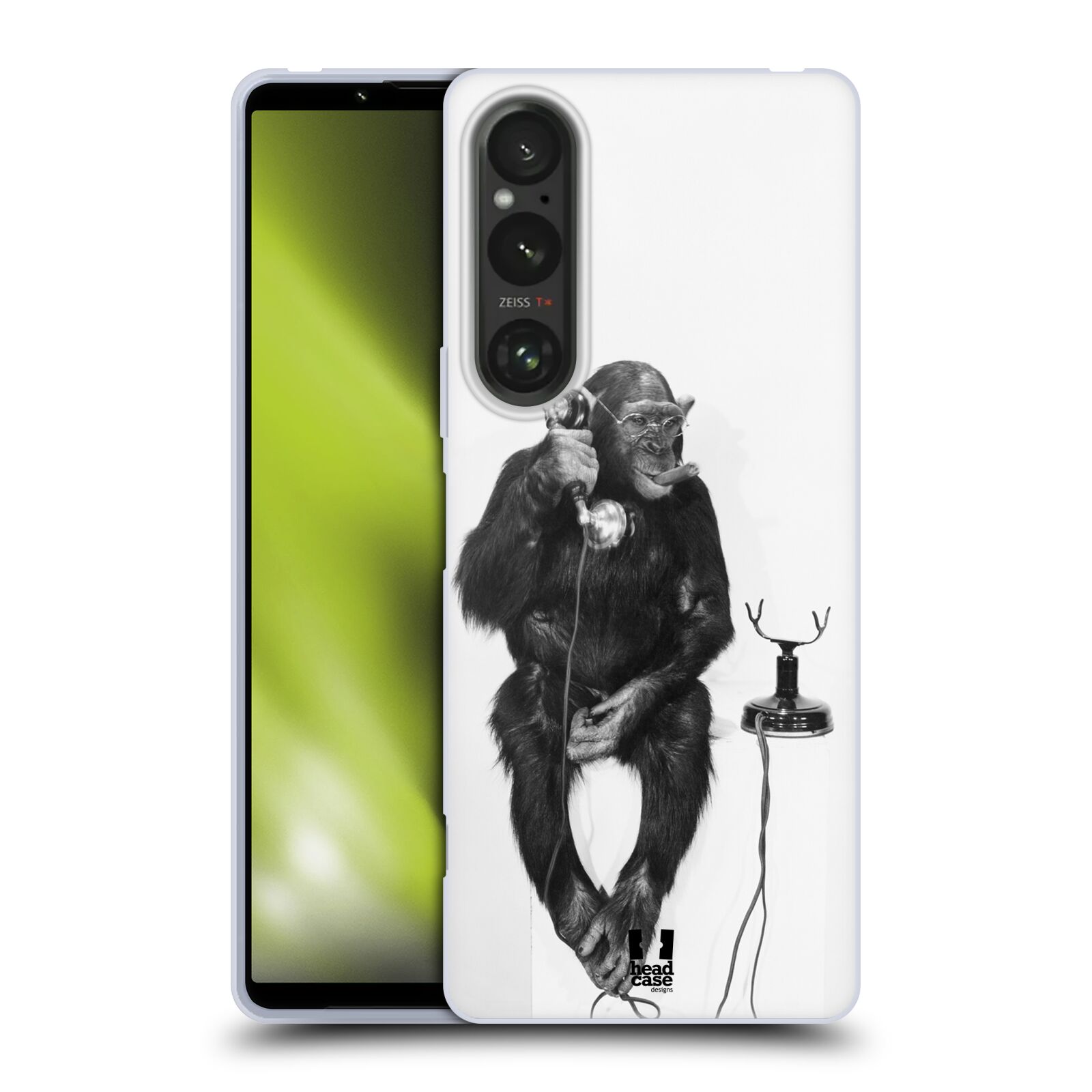 Silikonové pouzdro - Sony Xperia 1 V - Head Case - OPIČÁK S TELEFONEM (Silikonový kryt, obal, pouzdro na mobilní telefon Sony Xperia 1 V s motivem OPIČÁK S TELEFONEM)