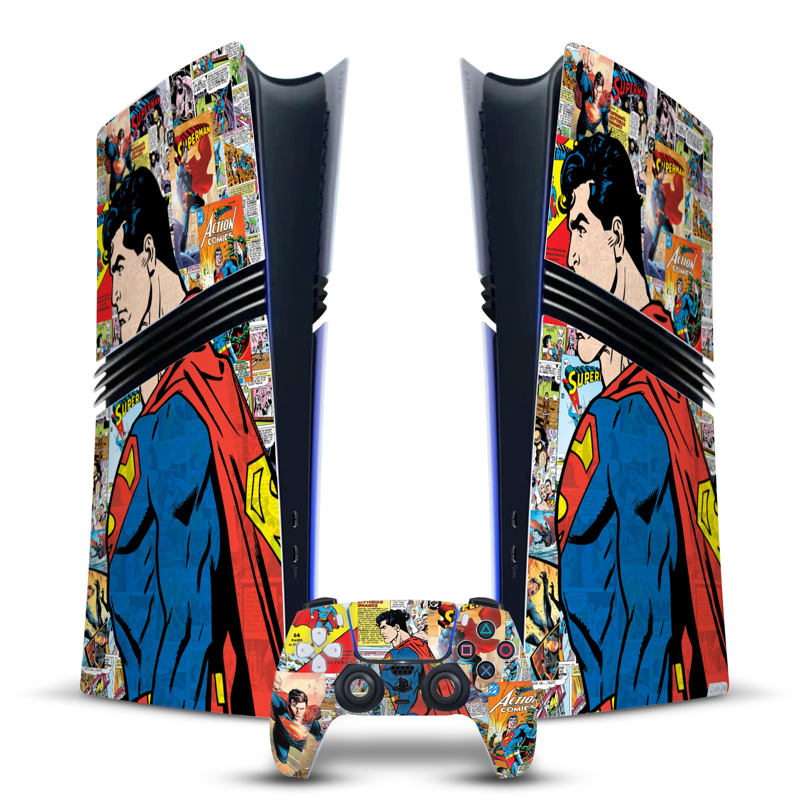 SUPERMAN DC COMICS LOGOS AND COMIC BOOK VINYL SKIN FOR PS5 PRO DIGITAL BUNDLE
