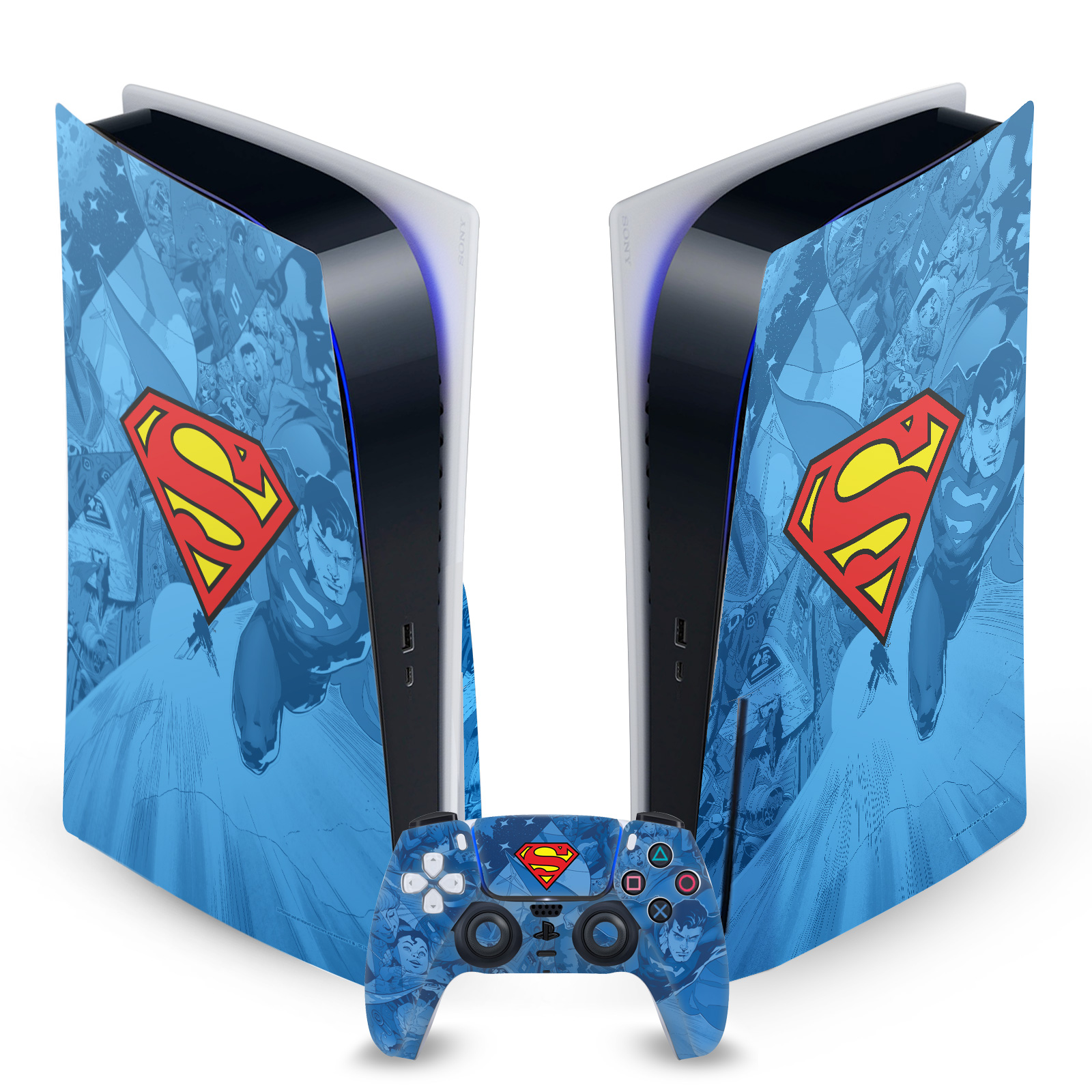 SUPERMAN DC COMICS LOGOS AND COMIC BOOK VINYL SKIN SONY PS5 DISC EDITION BUNDLE