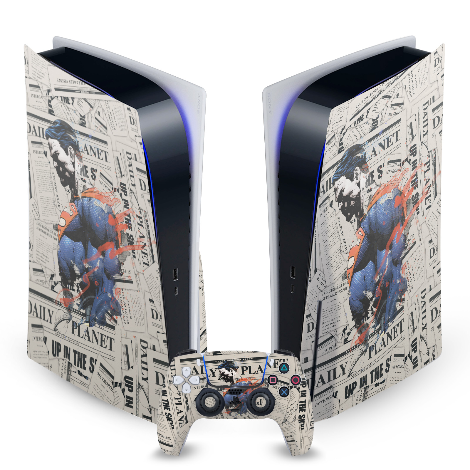 SUPERMAN DC COMICS LOGOS AND COMIC BOOK VINYL SKIN SONY PS5 DISC EDITION BUNDLE