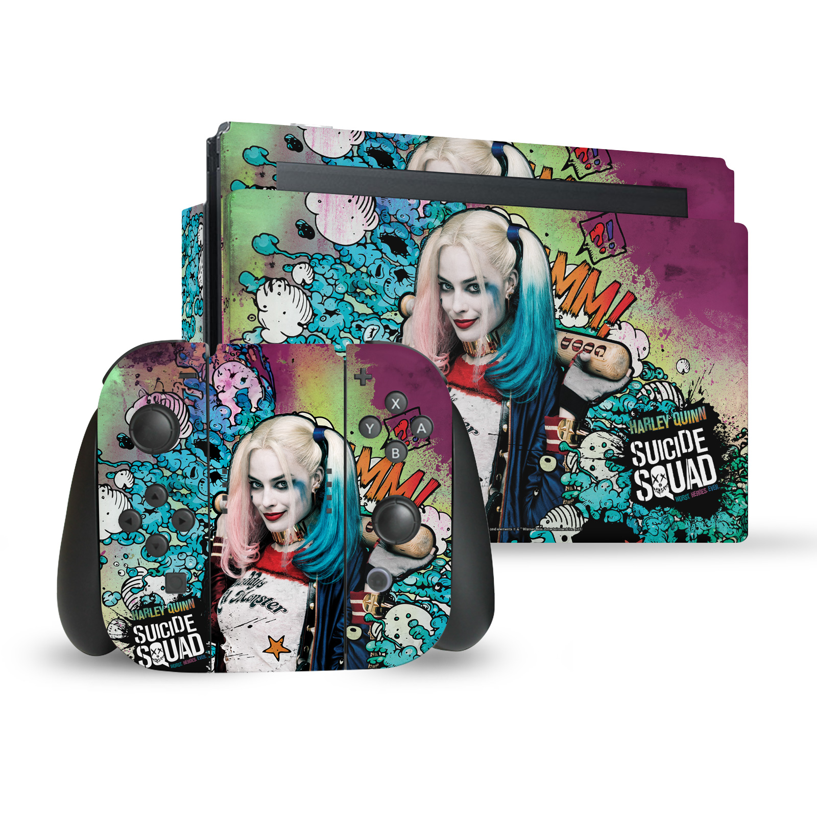 OFFICIAL SUICIDE SQUAD 2016 GRAPHICS VINYL SKIN DECAL FOR NINTENDO SWITCH BUNDLE