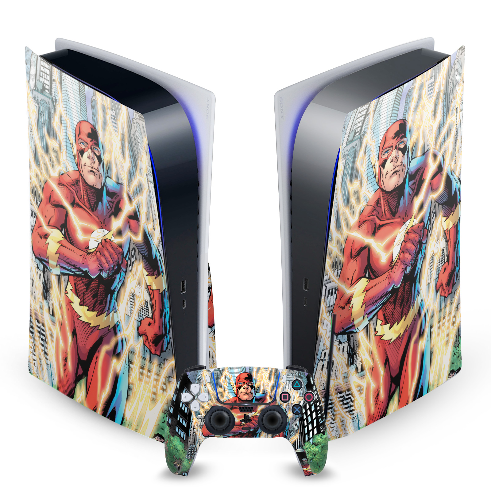 THE FLASH DC COMICS COMIC BOOK ART VINYL SKIN FOR SONY PS5 DISC EDITION BUNDLE