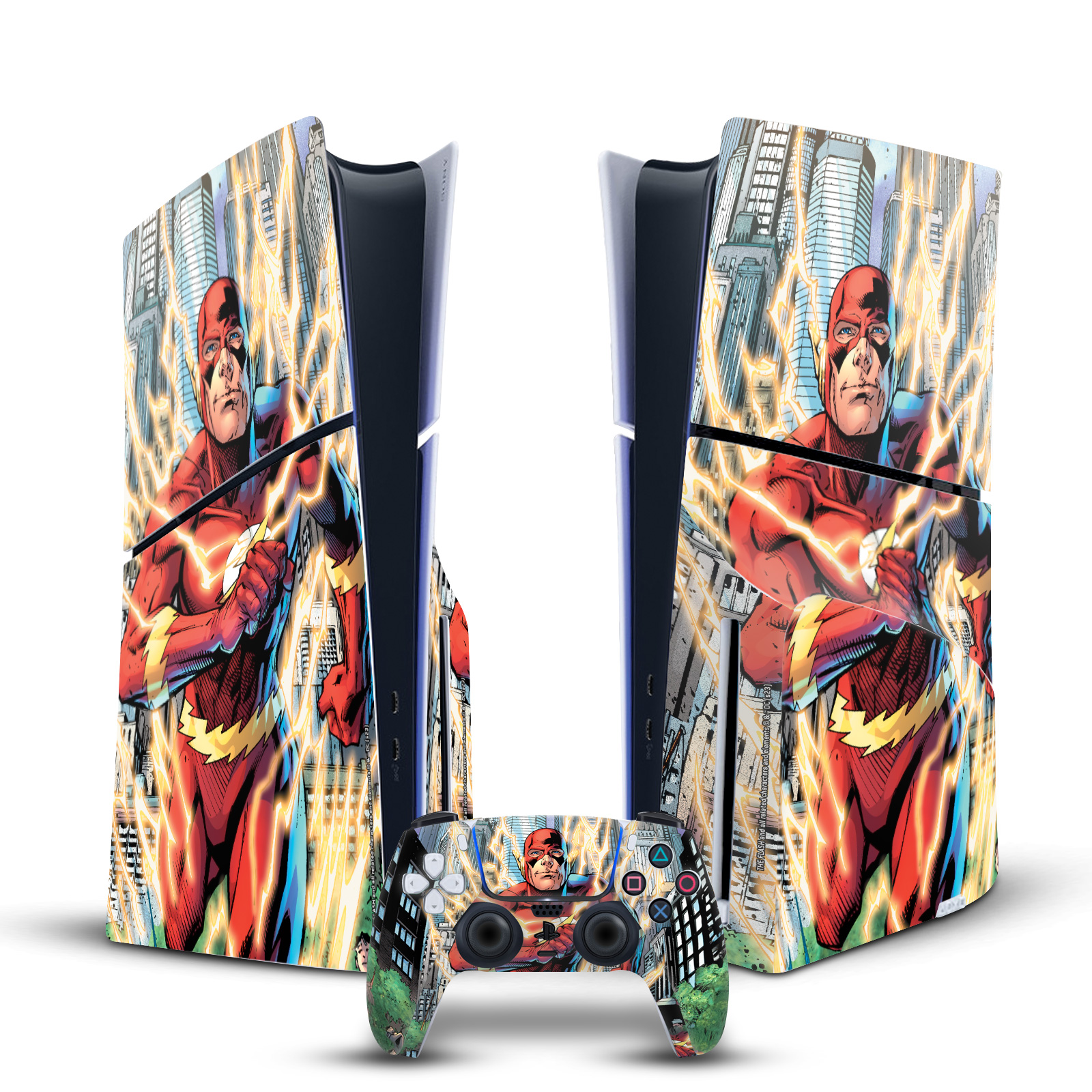 THE FLASH DC COMICS COMIC BOOK ART VINYL SKIN FOR PS5 SLIM DISC EDITION BUNDLE