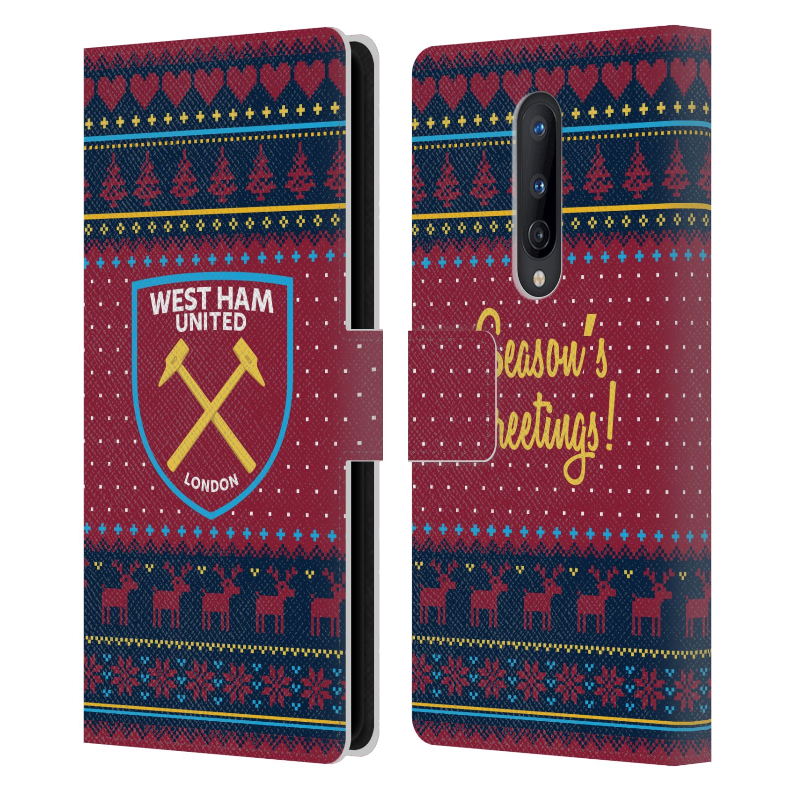 OFFICIAL WEST HAM UNITED FC CHRISTMAS LEATHER BOOK CASE FOR ONEPLUS PHONES - Picture 8 of 11