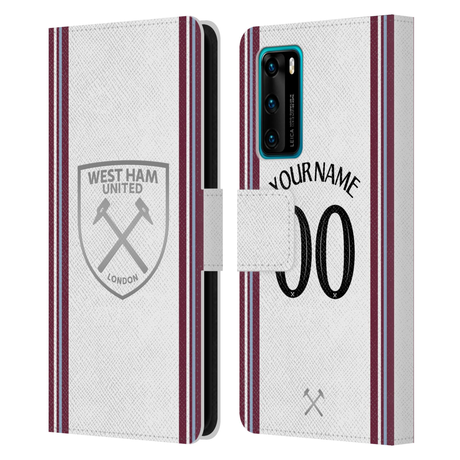 PERSONALISED WEST HAM UNITED FC 2023/24 KIT LEATHER BOOK CASE FOR HUAWEI PHONES - 第 7/8 張圖片