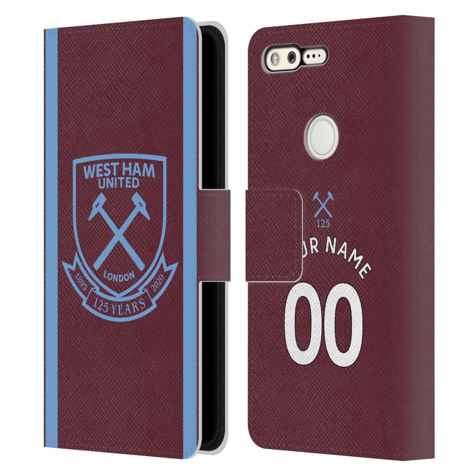 PERSONALISED WEST HAM UNITED FC 2020/21 KIT LEATHER BOOK CASE FOR GOOGLE PHONES - Picture 7 of 7
