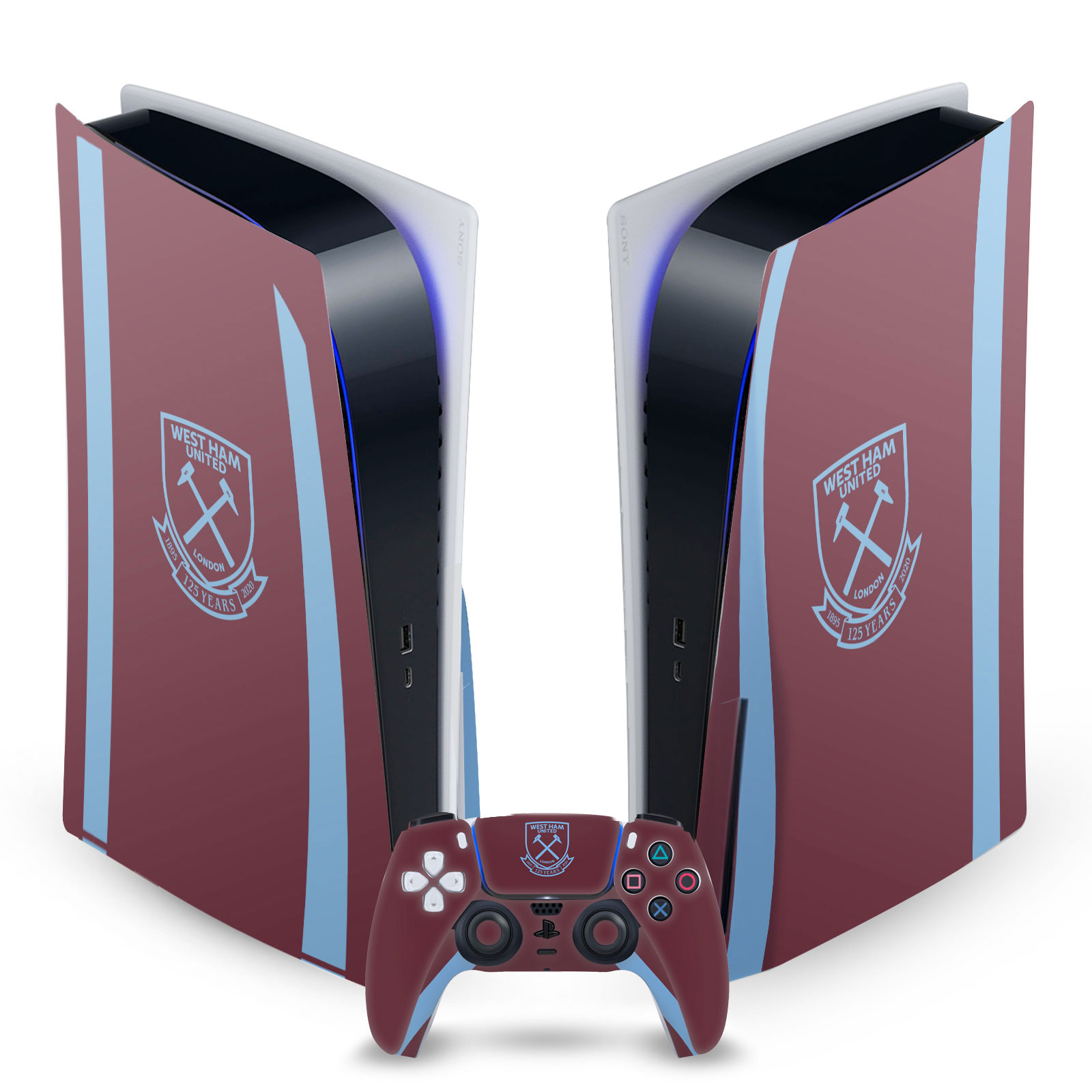 WEST HAM UNITED FC 2020/21 HOME KIT VINYL SKIN FOR SONY PS5 DISC EDITION BUNDLE