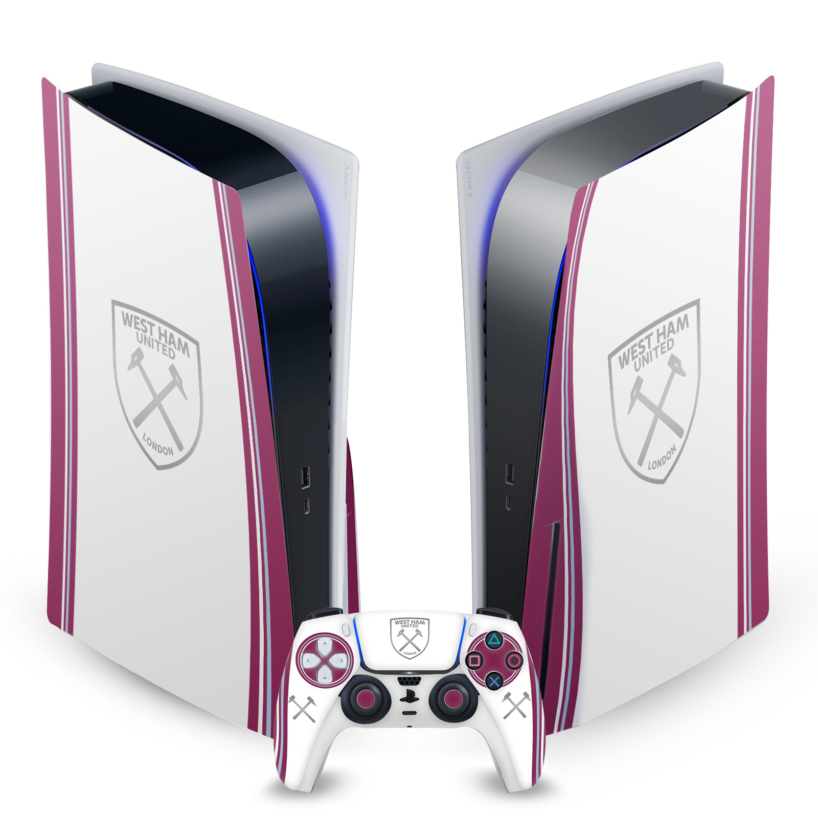 WEST HAM UNITED FC 2023/24 CREST KIT VINYL SKIN FOR SONY PS5 DISC EDITION BUNDLE