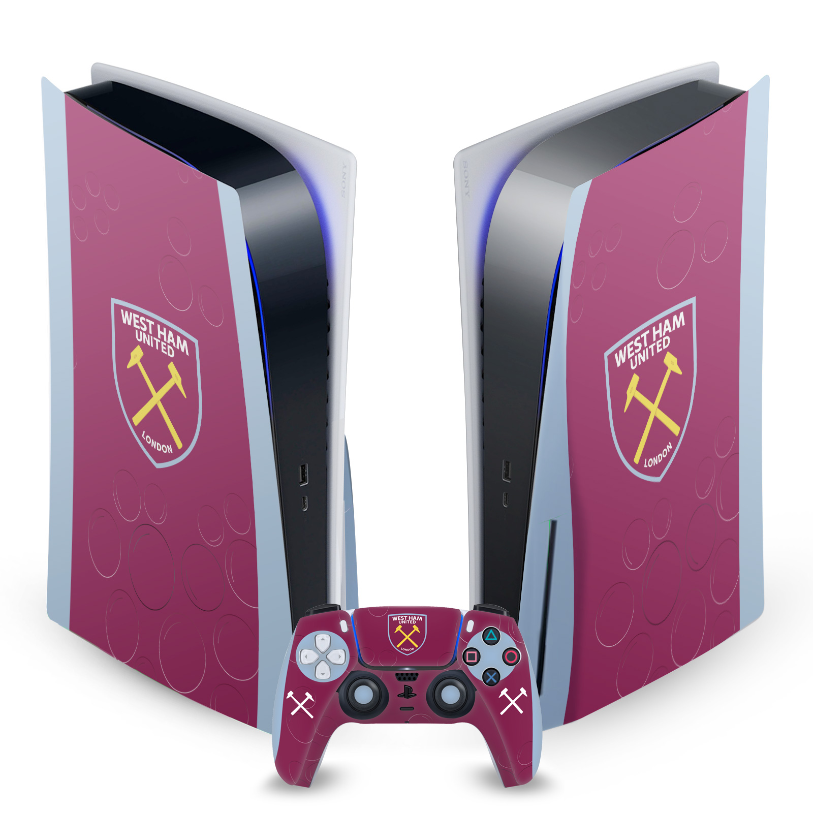 WEST HAM UNITED FC 2023/24 CREST KIT VINYL SKIN FOR SONY PS5 DISC EDITION BUNDLE