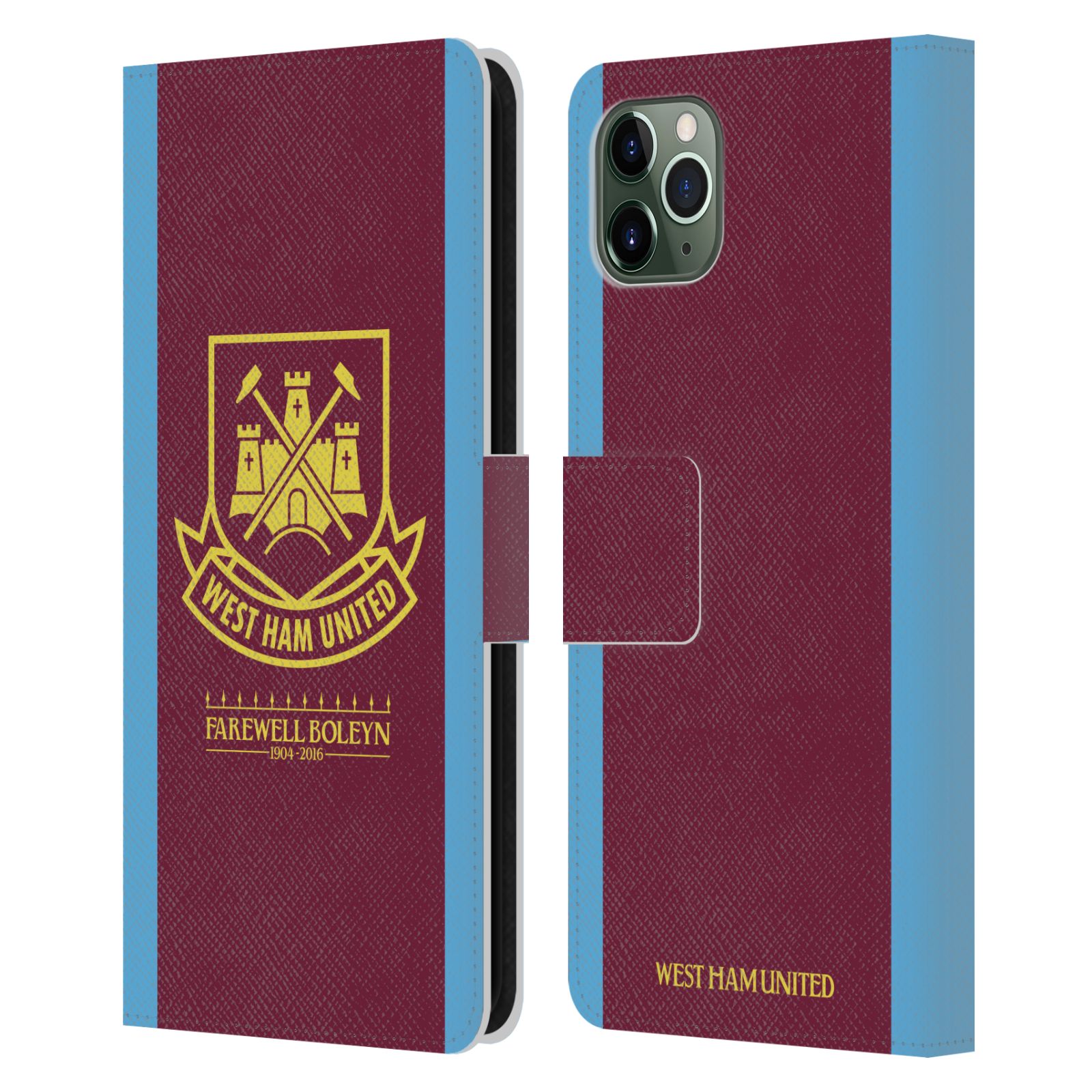 Official West Ham United FC Farewell Boleyn Gate Retro Crest Leather Book Wallet Case Cover Compatible For iPhone 7 Plus/iPhone 8 Plus