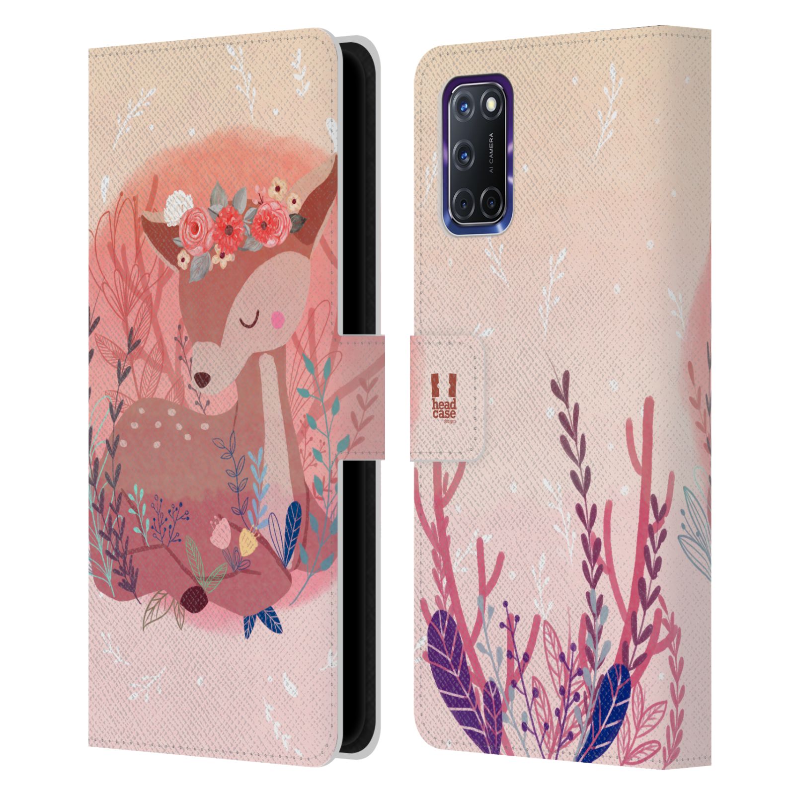HEAD CASE DESIGNS WOODLAND ANIMALS LEATHER BOOK CASE & WALLPAPER PARA TELÉFONOS OPPO - Imagen 8 de 10