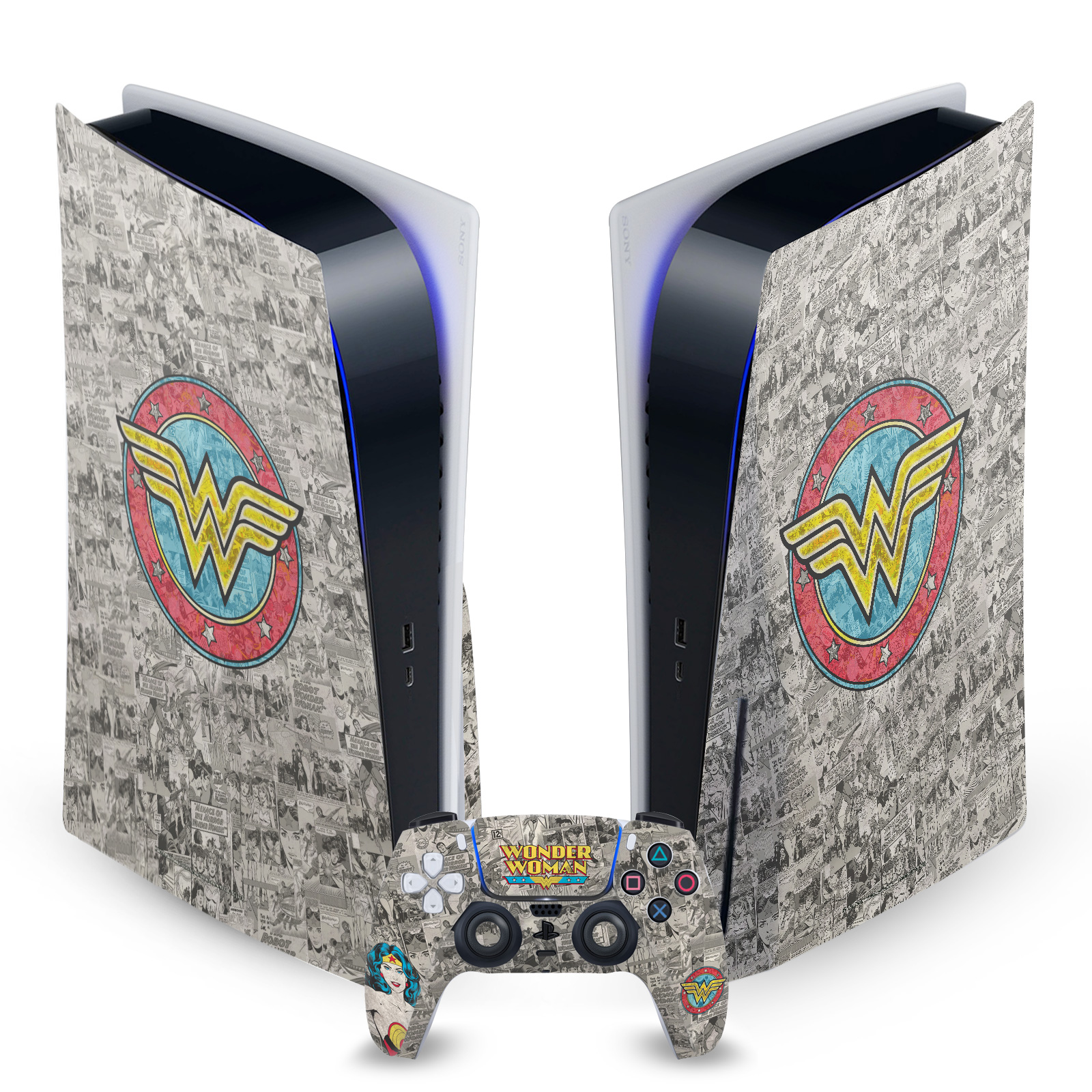 WONDER WOMAN DC COMICS COMIC BOOK COVER VINYL SKIN SONY PS5 DISC EDITION BUNDLE