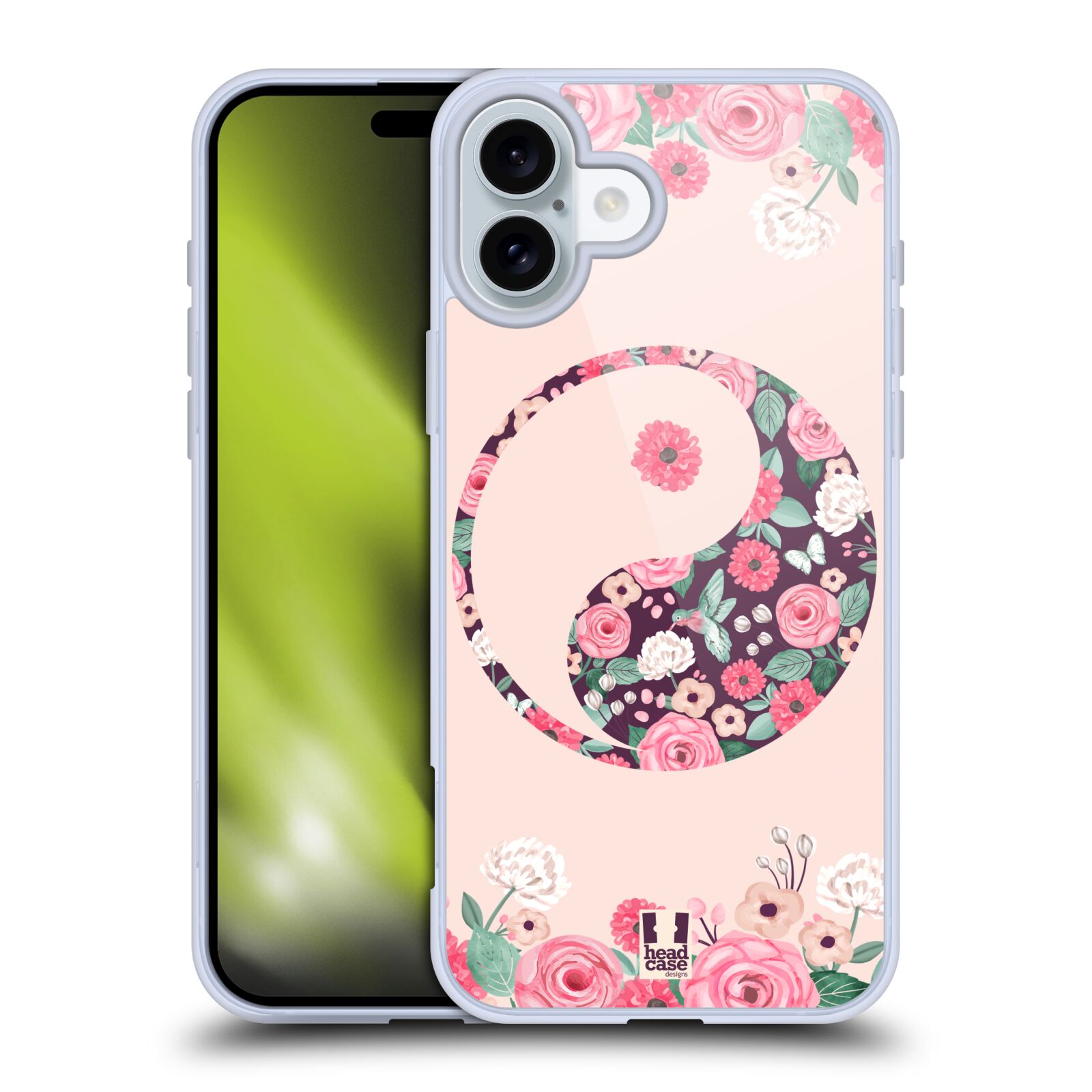 Silikonové lesklé pouzdro Apple iPhone 16 Plus - Head Case - Yin a Yang Floral (Lesklý silikonový kryt, obal, pouzdro na mobilní telefon Apple iPhone 16 Plus s motivem Yin a Yang Floral)