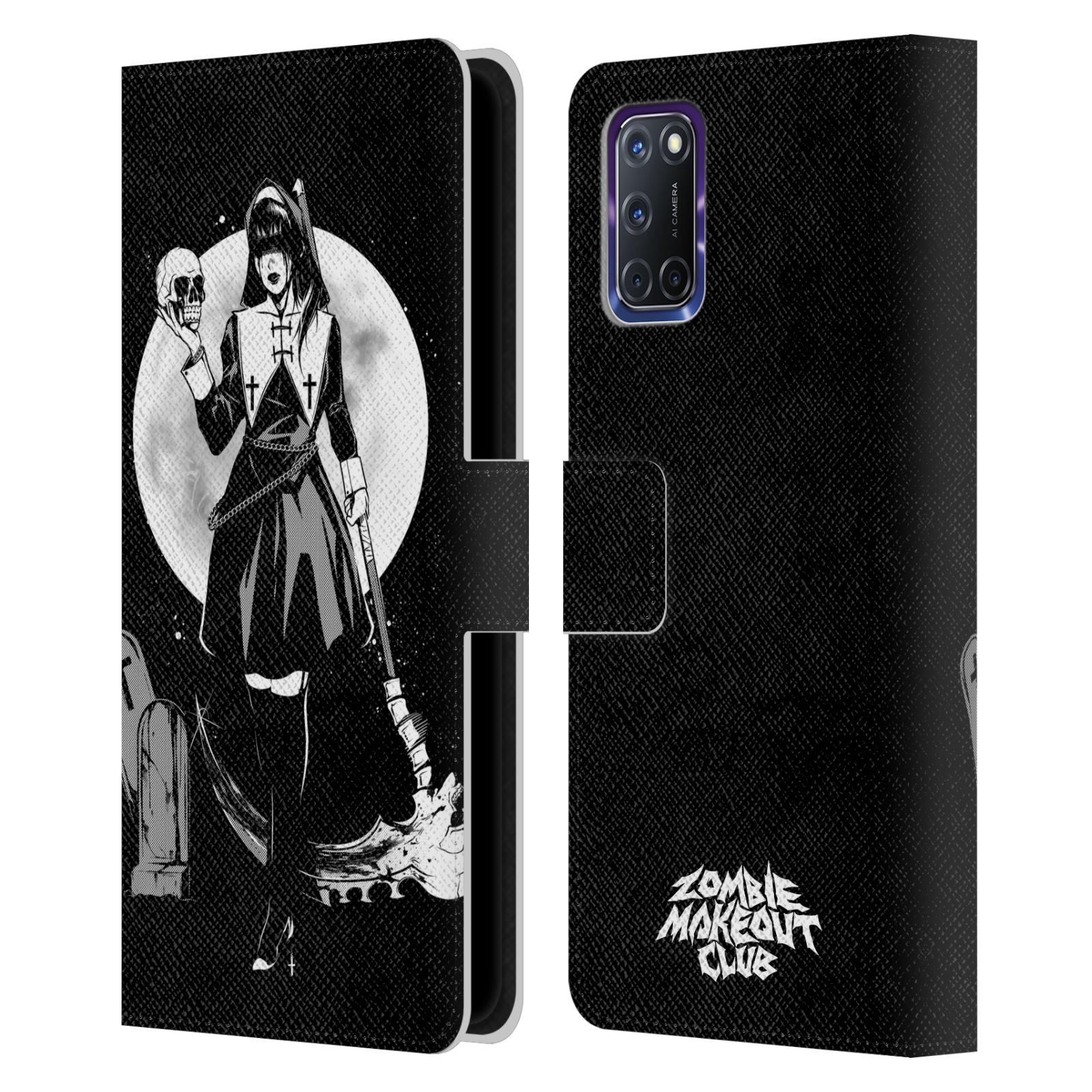 OFFICIAL ZOMBIE MAKEOUT CLUB GRAPHICS LEATHER BOOK CASE FOR OPPO PHONES