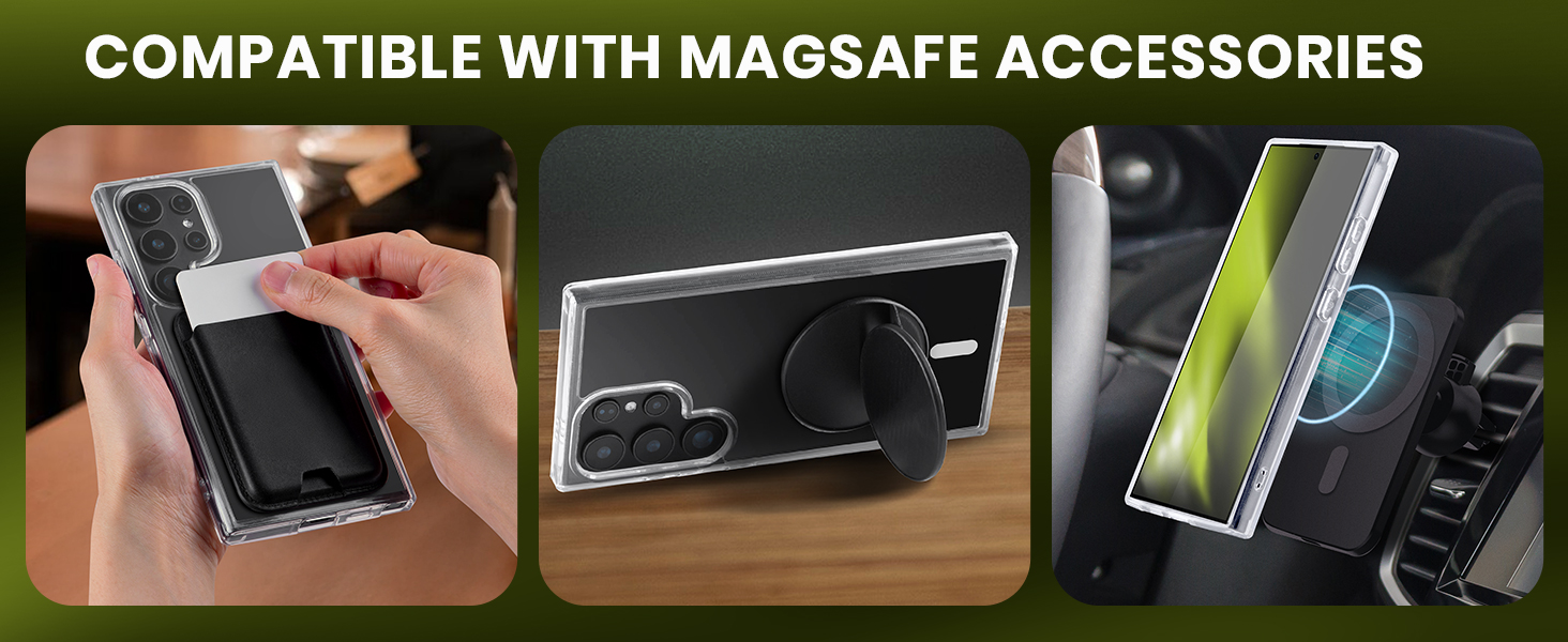Compatible with MagSafe accessories - wallet, stand and car mount