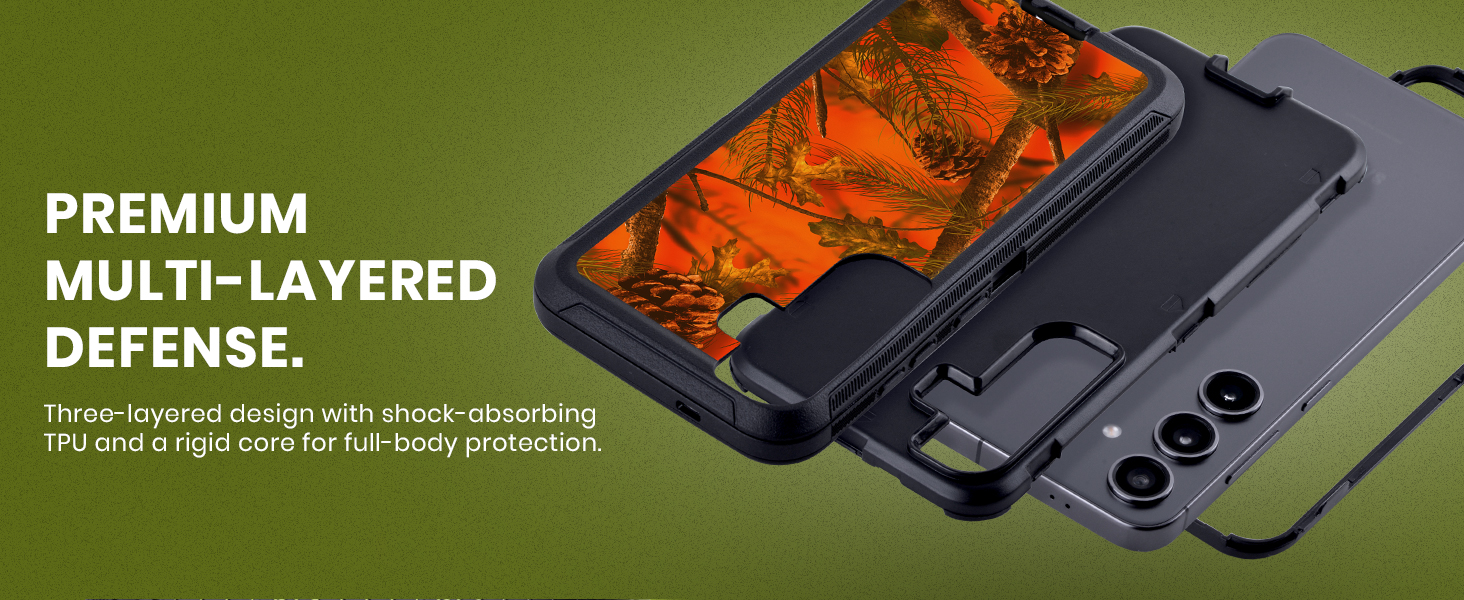 Premium multi-layered defence - three-layered design with shock-absorbing TPU and a rigid core for full-body protection