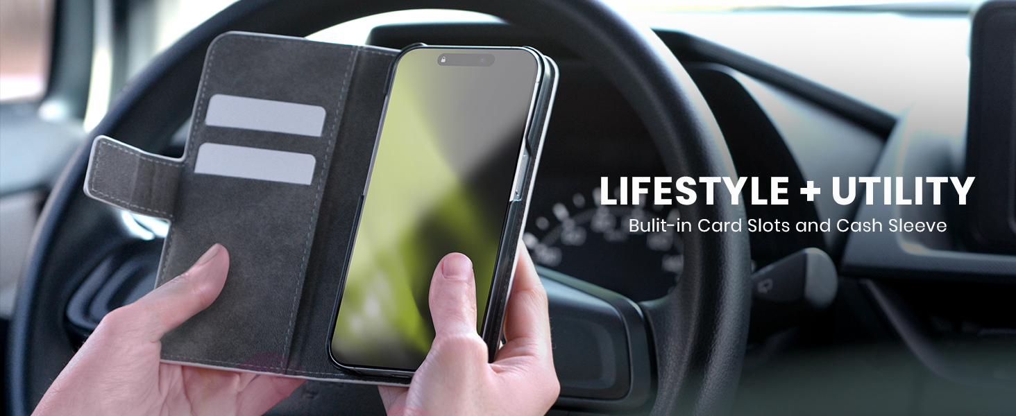 Lifestyle + utility - built-in card slots and cash sleeve