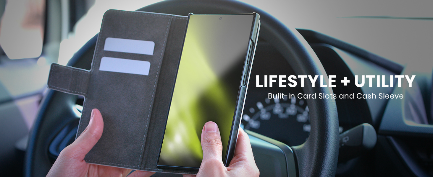Lifestyle + utility - built-in card slots and cash sleeve