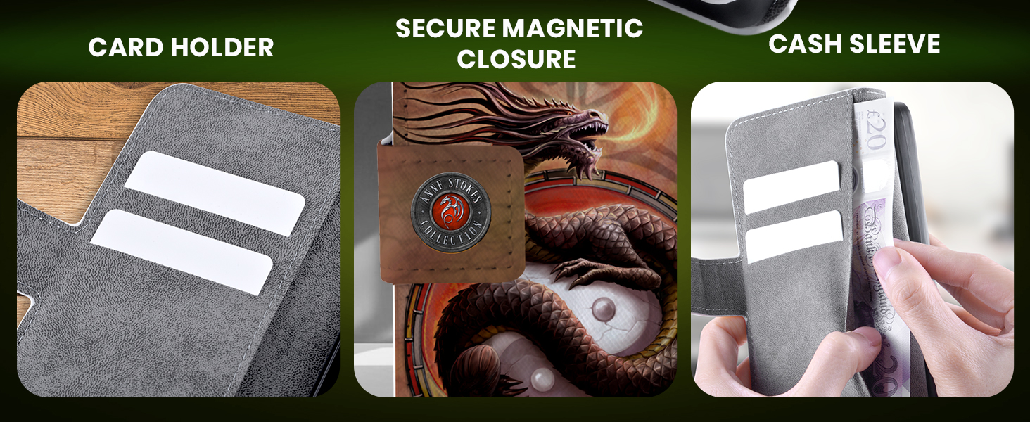 Card holder, secure magnetic closure and cash sleeve
